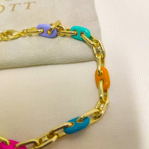 Kendra Scott Bailey Gold Rainbow Multi Mix Chain Bracelet on-trend Jewelry - Picture 2 of 4
